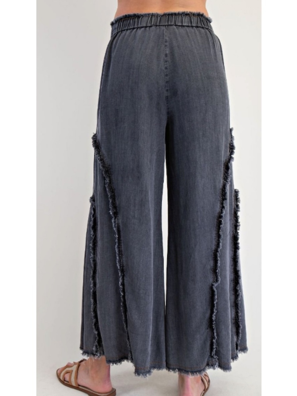 Easel - Washed Distressed Drawstring Elastic Waist Gray Grey Wide Leg Pant - 1X - Picture 2 of 14